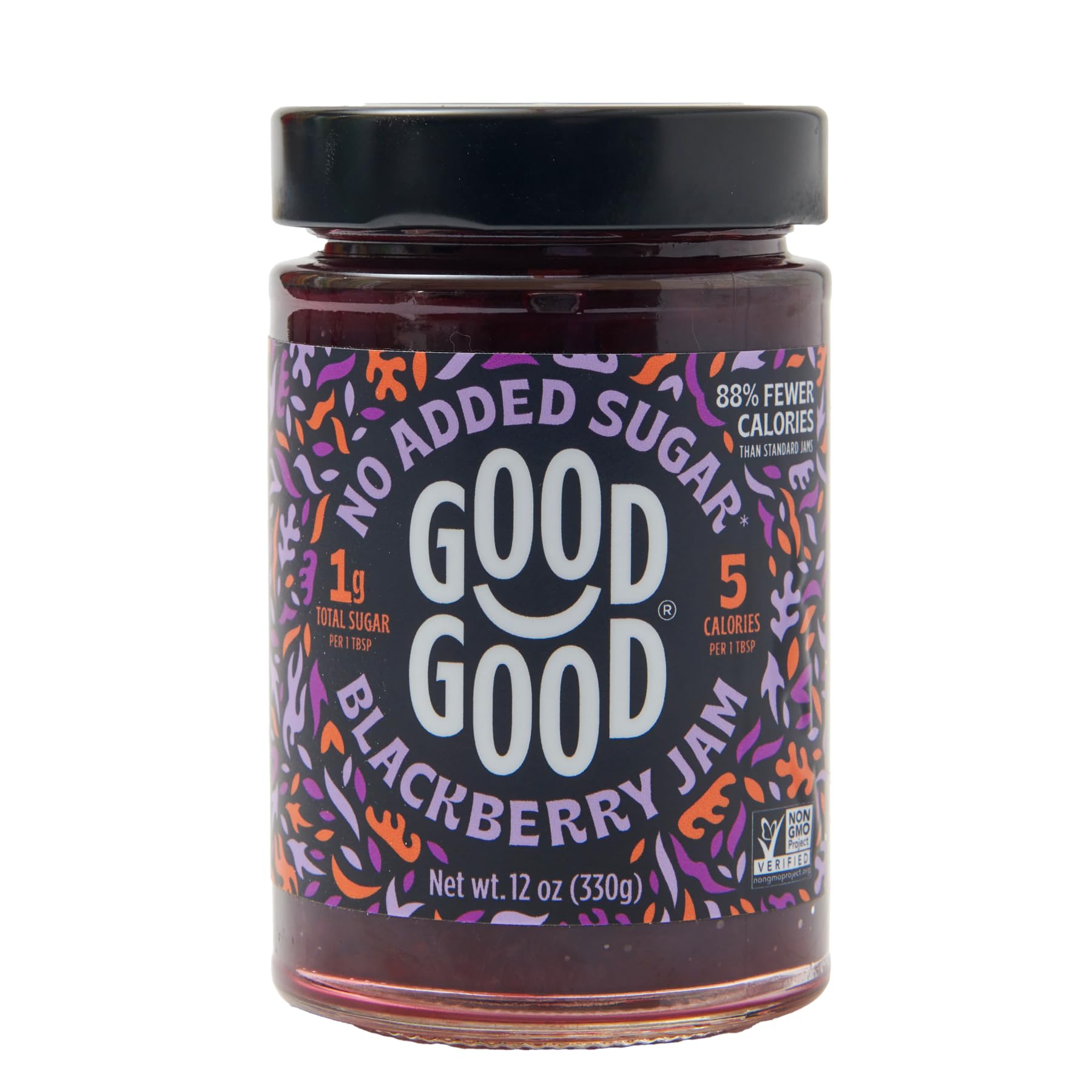 GOOD GOOD Blackberry Jam - No Added Sugar - Low Calorie - Gluten Free and Vegan - Diabetic and Keto Friendly - 12oz / 330g (Pack of 1)