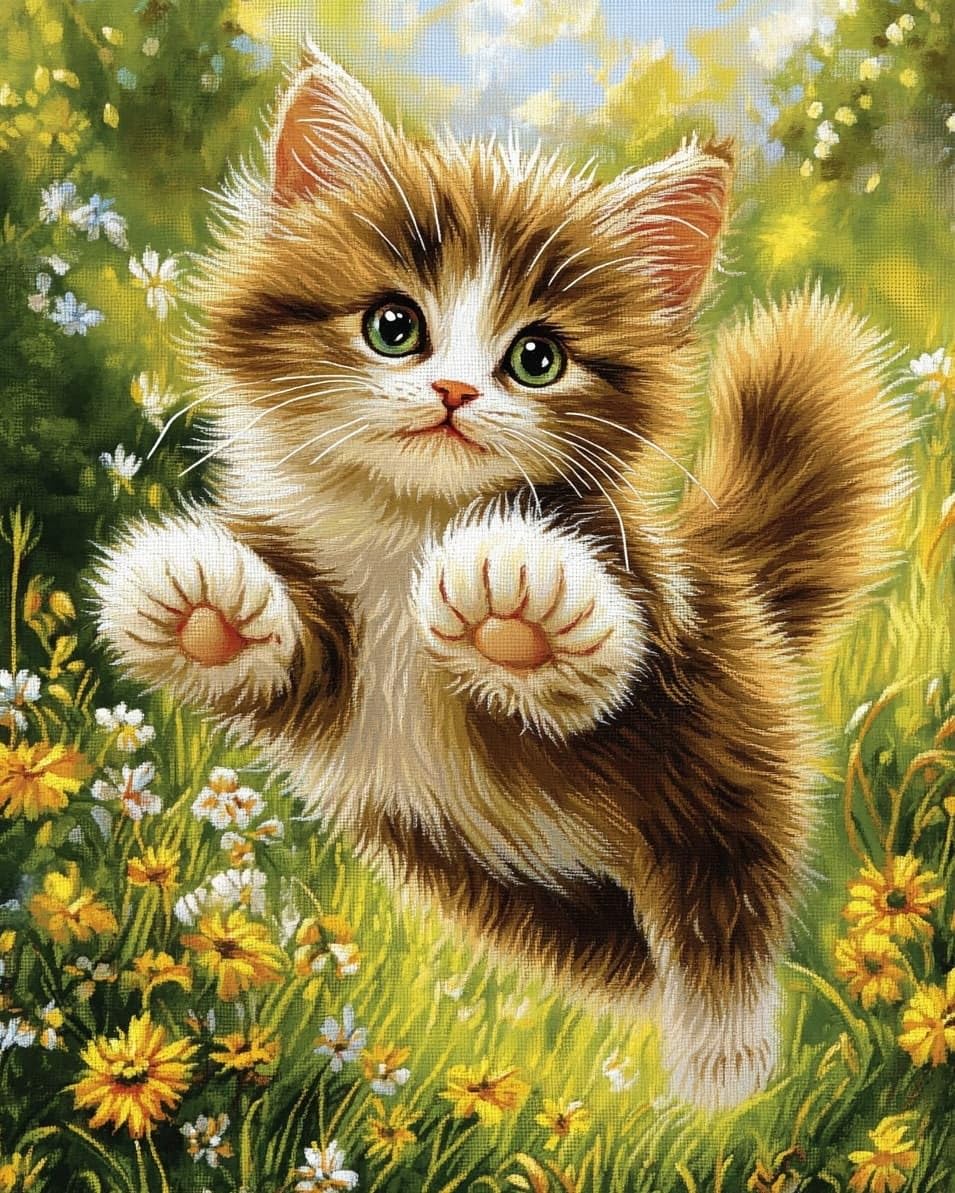 WallustrioaW Printed Cross Stitch Embroidery Patterns,A Running cat,DIY 11CT Cross Stitch Embroidery Kits Craft Hobby Gift for Adults,40x50cm