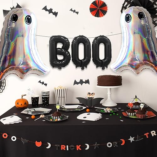 Miniatura 18 de Globos de aluminio de Halloween, juego de pancartas de globo negro para fiesta, kit de banderines de letras de Mylar de 16 pulgadas para decoración