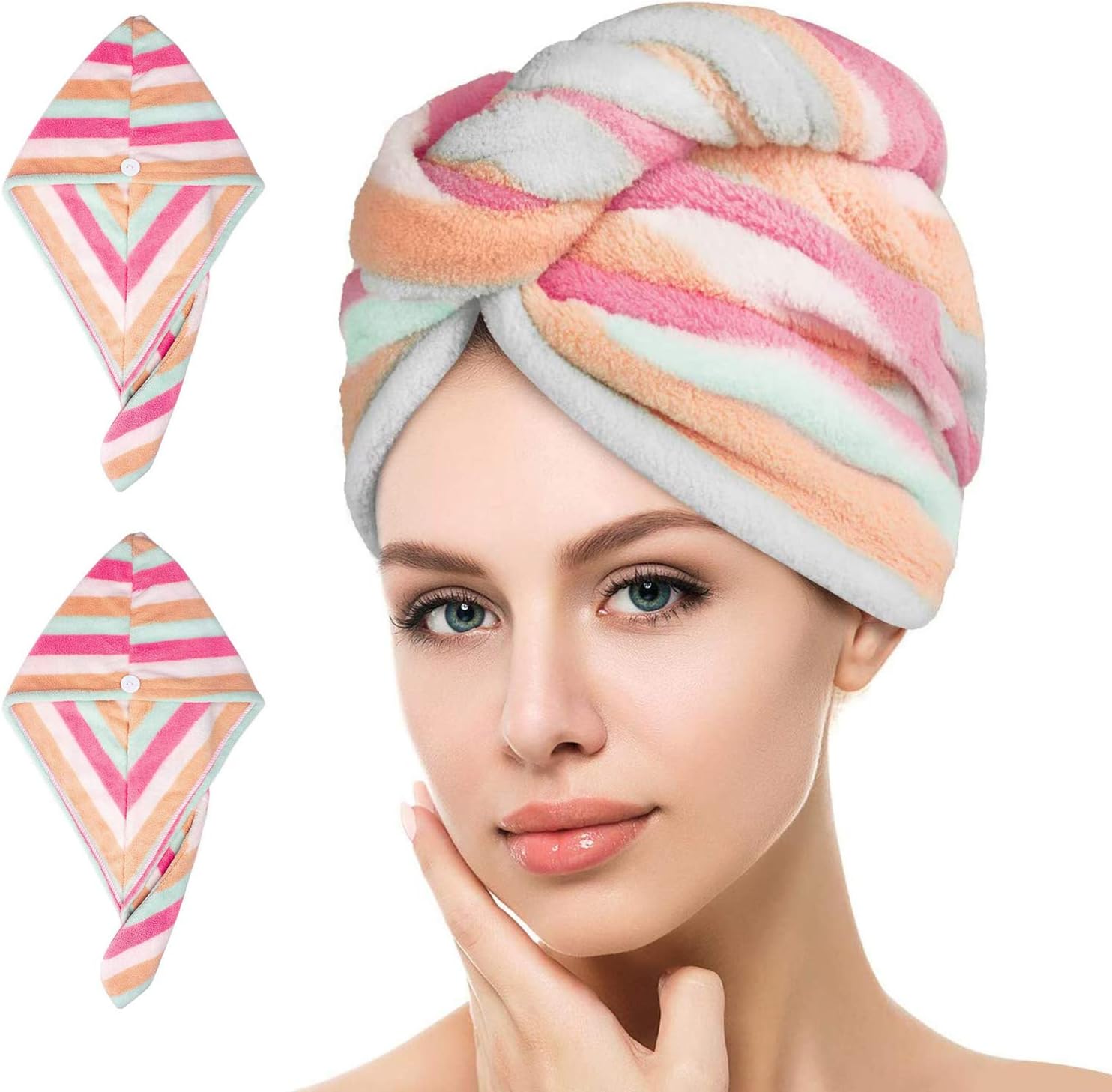 Hair Towel Turban Wrap 2 Pack Microfiber Quick Drying Hair Towel Wrap for Women Girl Kids with Super Absorbent,Unique Design, Head Towel Wrap for Wet/Long/Curly/Thick Hair