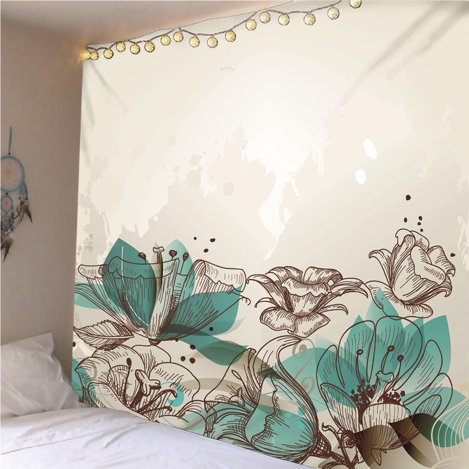Lieson Arazzo Decorativo, Arazzo Decorativo da Parete 260x240CM Fiori Pittura A Inchiostro Tappeto Parete da Appendere Alla Parete Per Decorazione Della Casa, Grigio Verde