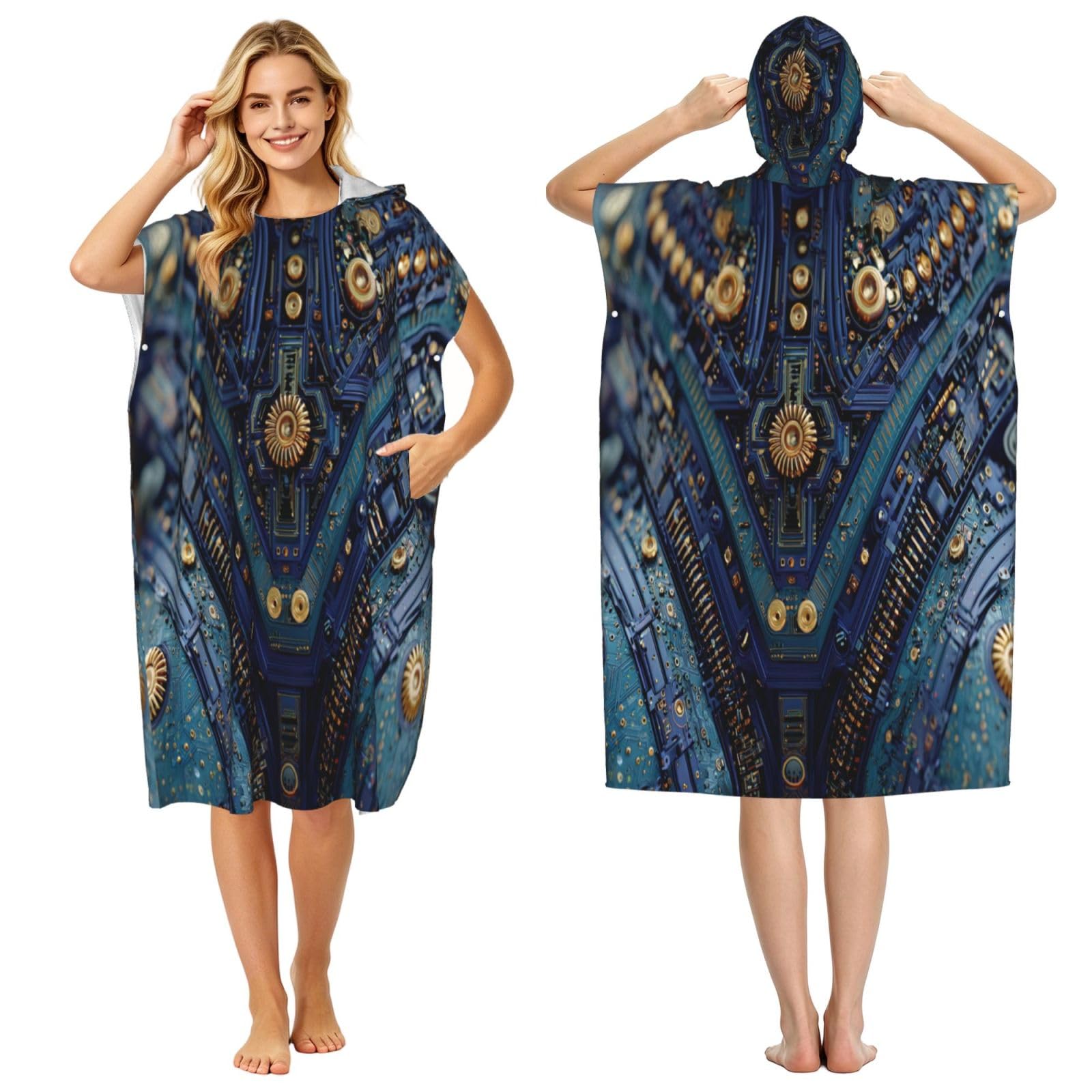 DTHKJNLSF Tech World Adult Hooded Beach Poncho Towel