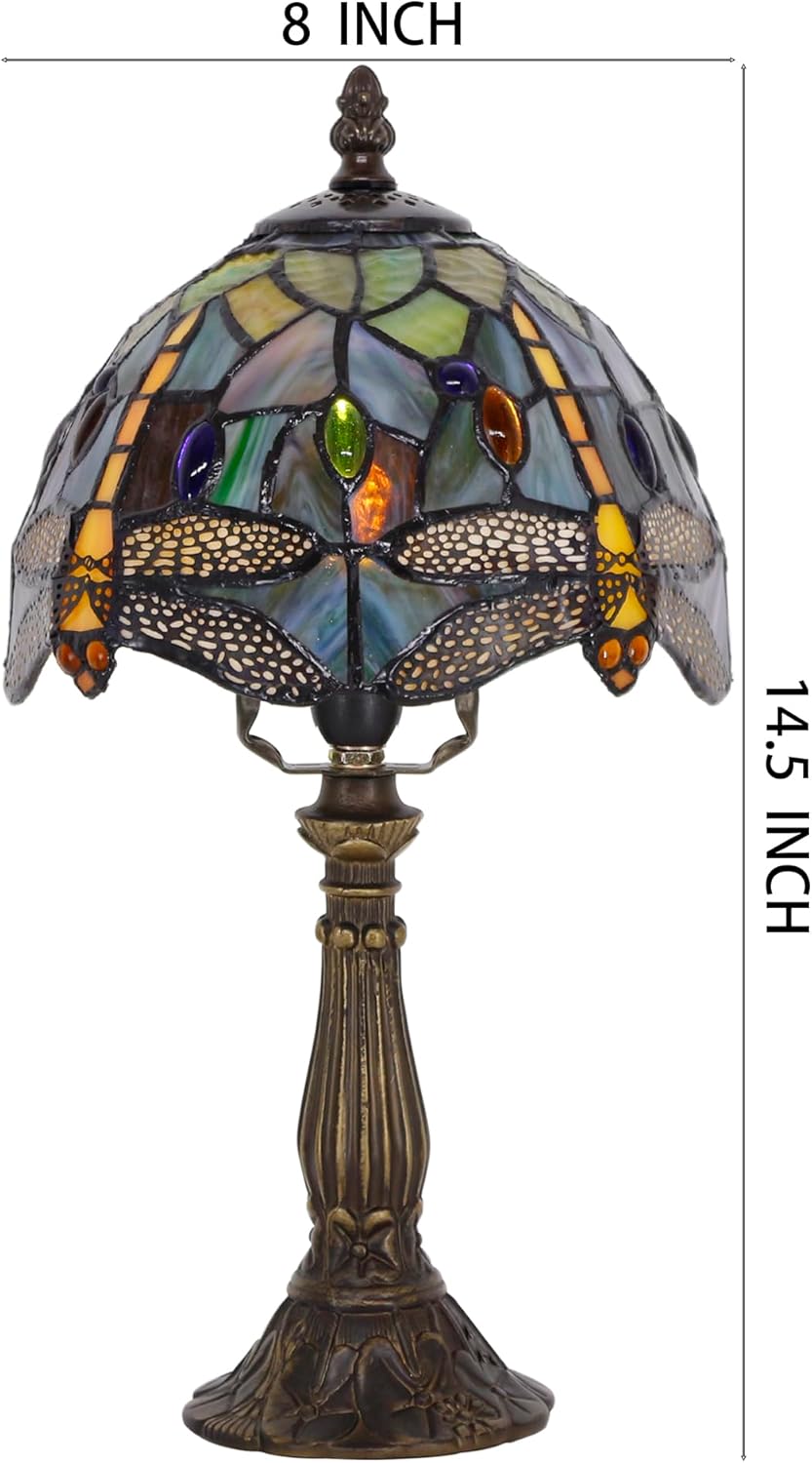 Tiffany Lamp Touch Control Table Lamp Brown Yellow Stained Glass Desk Lamp 8X8X14.5 Inches Dragonfly Style Reading Light