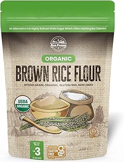 Ava Farms Organic Brown Rice Flour 3 LB. Whole Grain Gluten-Free, High Fiber All-Purpose Baking Flour - Non-GMO