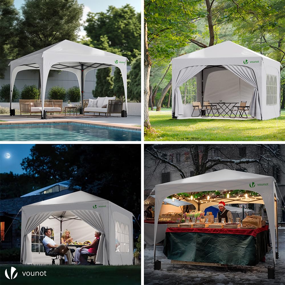 Gazebo Pieghevole 3x3m Impermeabile con Pareti Laterali, Tenda Esterno da Giardino Bianco