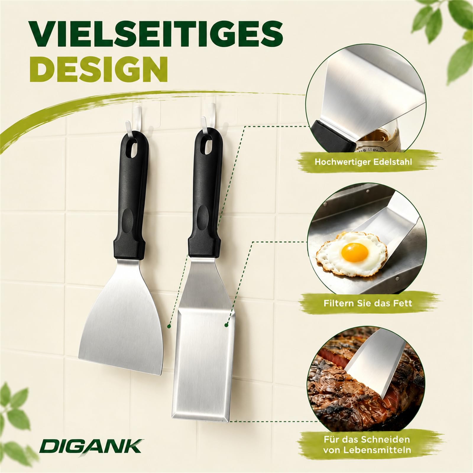 Nifogo Edelstahl Plancha Grillplatte 40 x 30 cm (2mm) mit 2 Grillspachtel