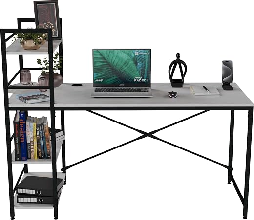 ARKANE Multipurpose Desk XL | Study Table with 4-Tier Bookshelf Storage | Wooden Computer Table Workstation with X-Frame S