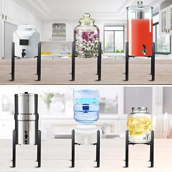 Water Filter Dispenser Counter Stand Beverage Drink Dispensers Stand Fits Countertop Gravity Water Dispensers (Adjustable Width 9.84'' Up to14.17'',Silver)