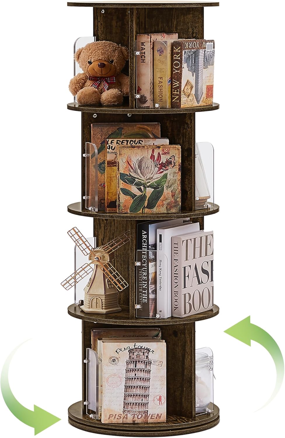 Amazon.com: VECELO 4 Tier Revolving Bookshelf Tower, 360° Display Floor ...