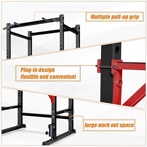 Miniatura 4 de Bongkim Estante de potencia, jaula para entrenamiento con pesas, soporte ajustable para sentadillas para equipos de gimnasio en casa, jaula de