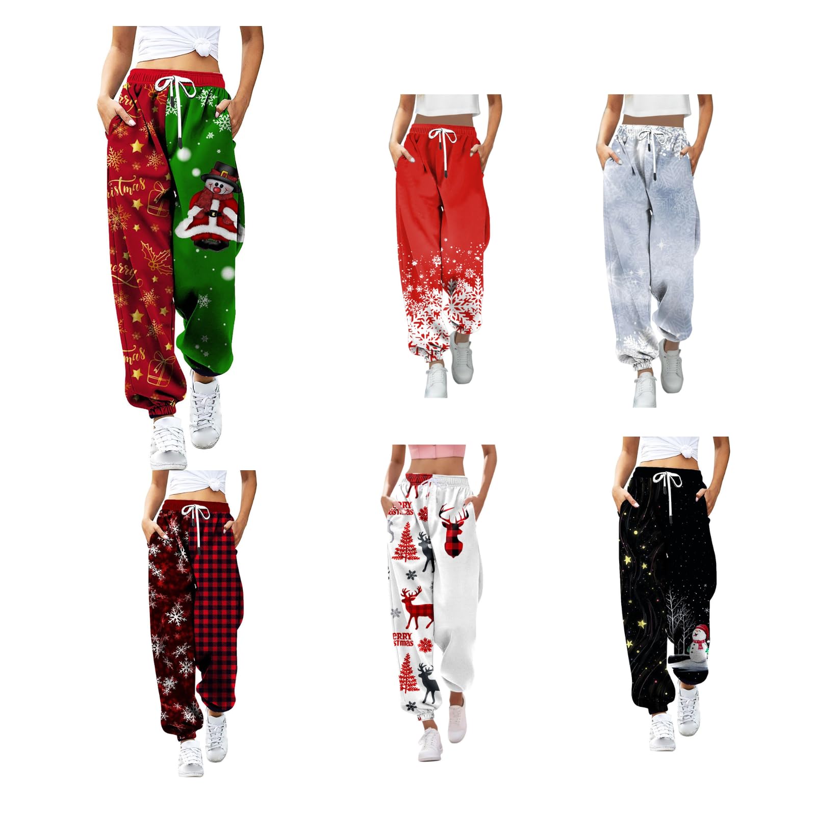 【50%OFF】【1,499円】 XHEQt レディース クリスマス柄 裏起毛 スウェットパンツ 【送料無料】