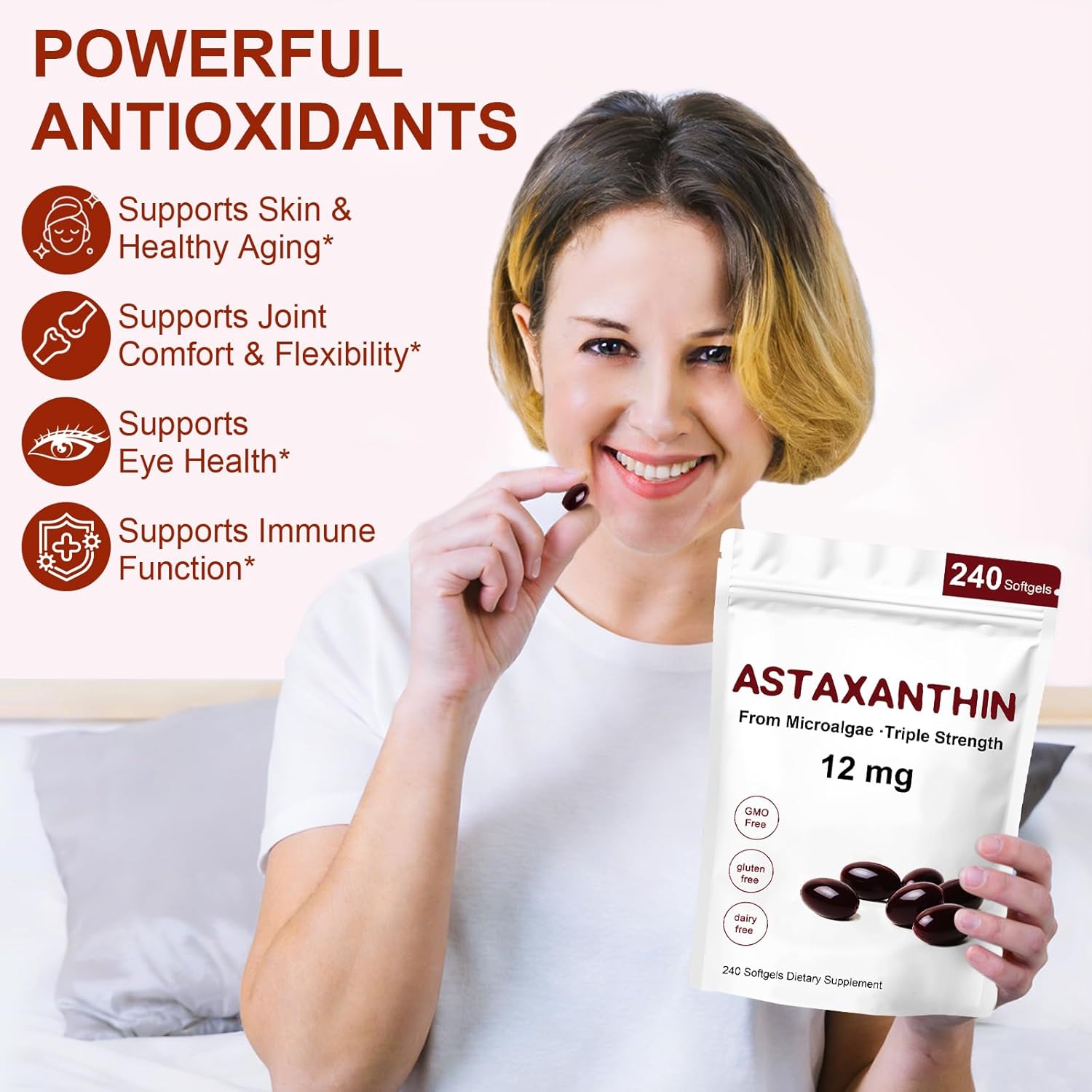 Astaxanthin 12mg, Premium Astaxanthin Antioxidant Supplements with Antioxidant Activity, Supports Eye, Immune, Skin Health, Internal Circulation-240 Softgels