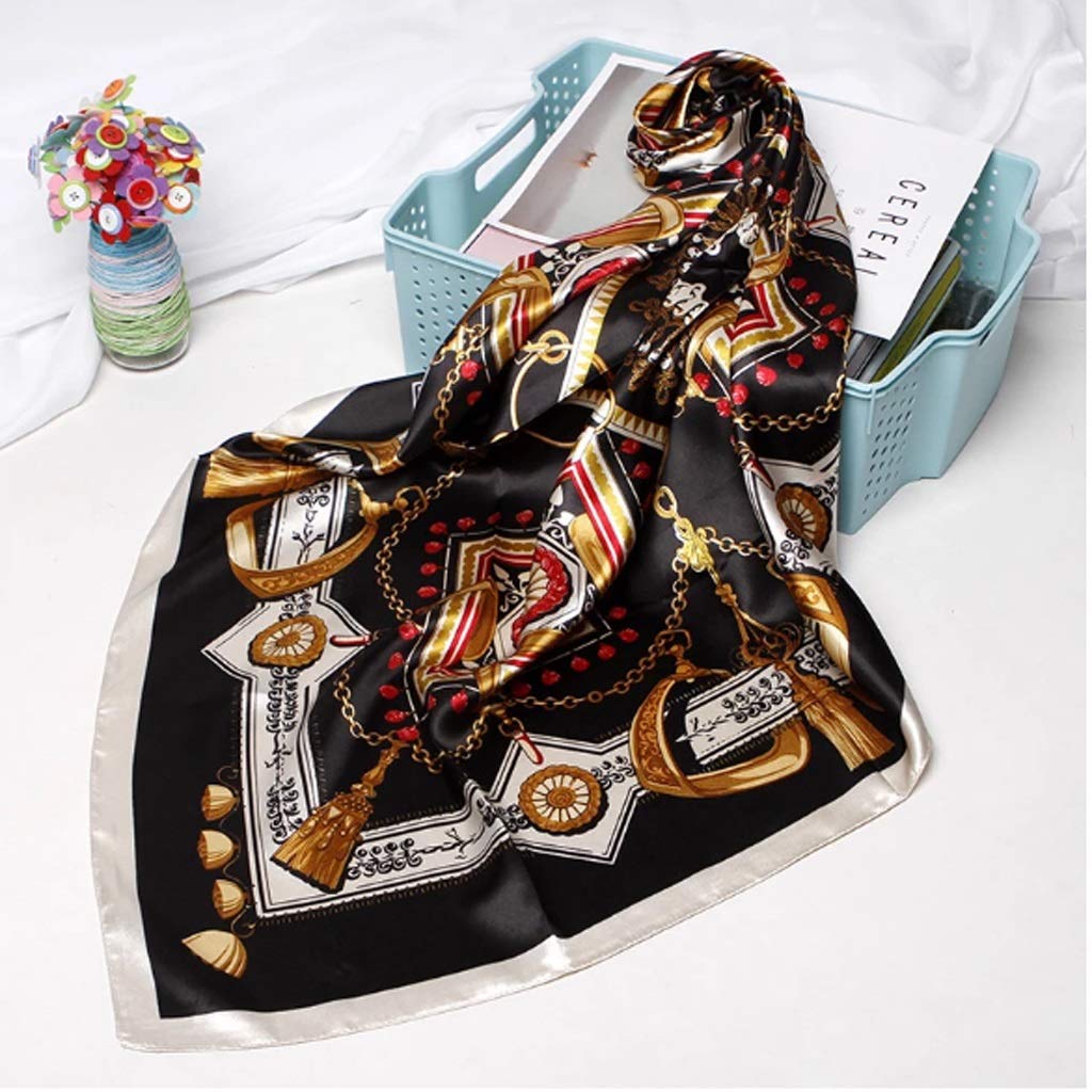 Bufanda Hijab de Moda para Mujer, Bufandas de satén de Seda Estampadas para el Pelo, pañuelo Cuadrado de 90x90cm, Bufandas con Diadema para Mujer