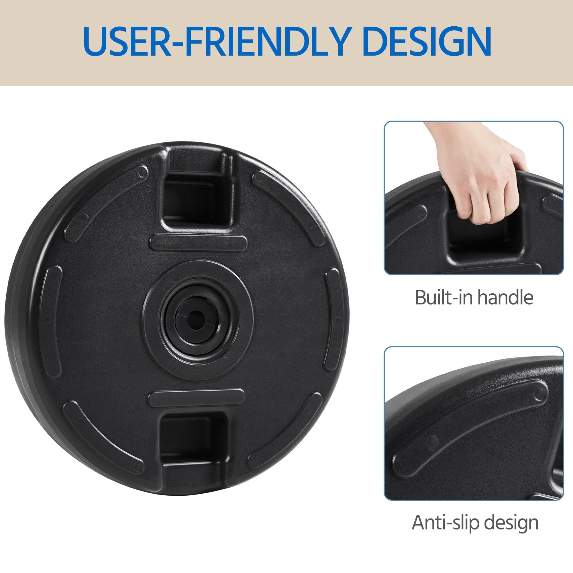 Yaheetech 38/48mm Base de Sombrilla Redonda con 36kg Arena /22kg Agua Negro | Pie para Sombrilla Rellenable, Resistente, HDPE Ligera Ideal para Patio, Jardín, Terraza, Exterior 46x46x33cm