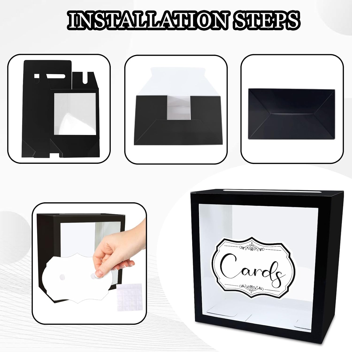 Black Card Box for Party Clear Gift Card Box Holder for Wedding Reception Bridal Shower Baby Shower Birthday Graduation Party Envelope Box image 4