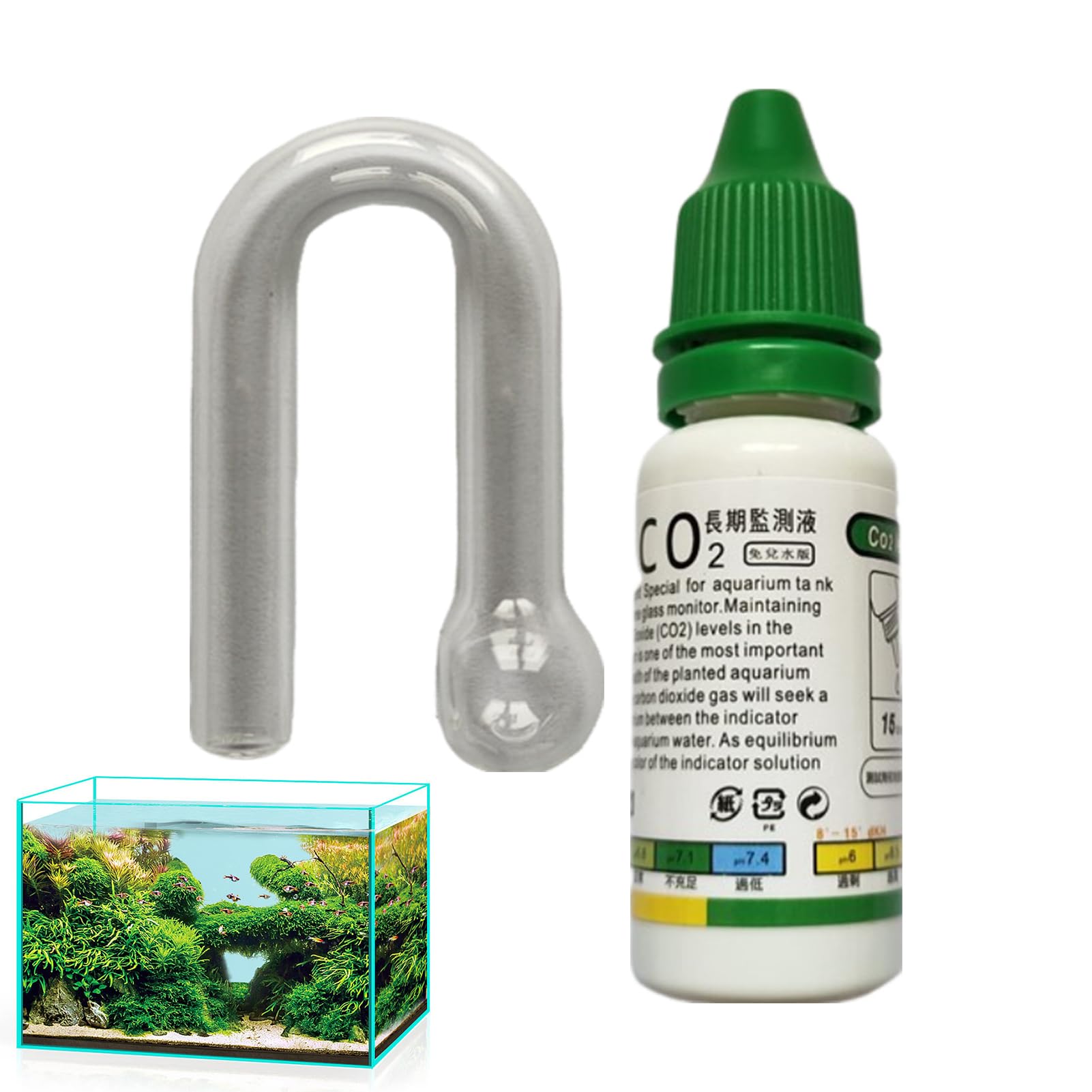 Rurunklee Aquatic CO2 Glass Drop Checker, Aquarium Fish Tank Carbon Dioxide PH Checker, transparent co2 drop checker, functional fish tank test kit for Aquariums, CO2 System, Aquarium Tank