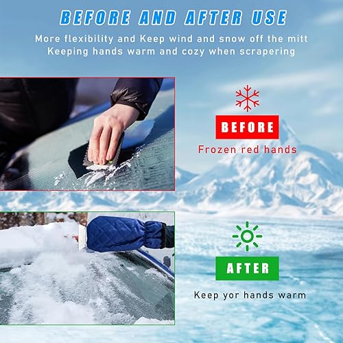 Miniatura 5 de Rascador de hielo con guante, guante rascador de automóvil antiarañazos con forro grueso, rascador de parabrisas impermeable para invierno para