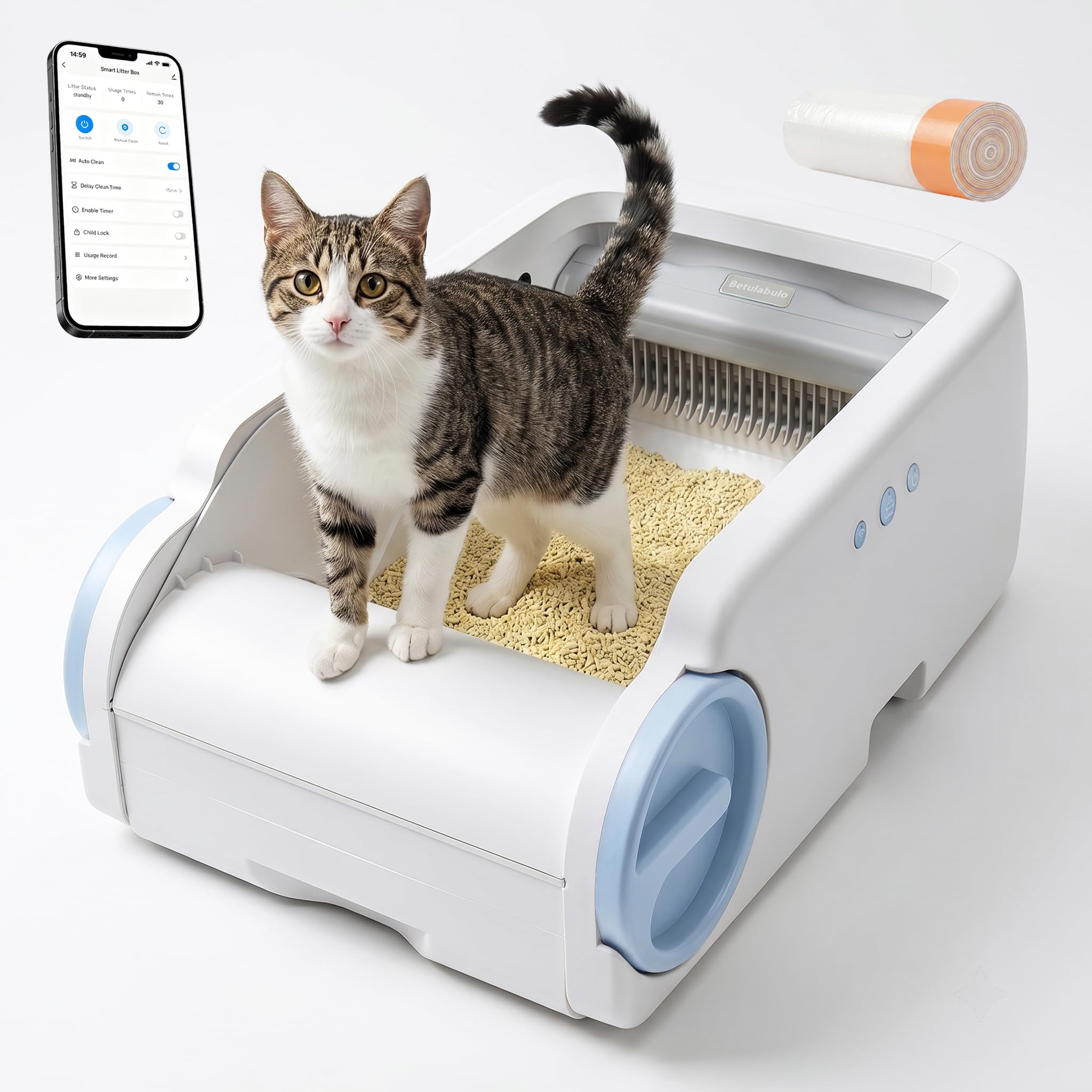 Selbstreinigende Katzentoilette mit Offenem Top-Design | Automatisches Katzenklo für Mehrere Katzen mit 4 Infrarotsensoren,Niedriger Einstieg (16 cm) für Kätzchen & Senioren