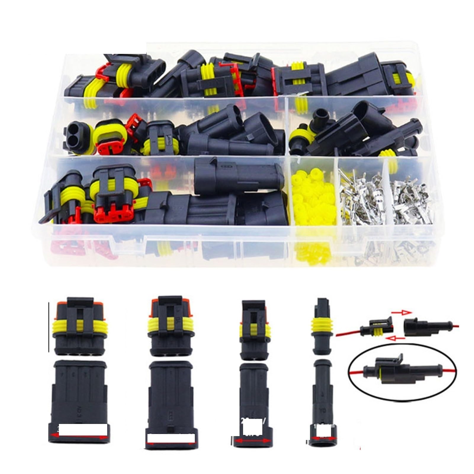 Artemisia 352pcs Escondido Conectores Impermeables 1/2/3/4 Pin 26sets Conector de Cable eléctrico Conector de Enchufe de Enchufe Harness 300V 12A (Color : 216PCS)