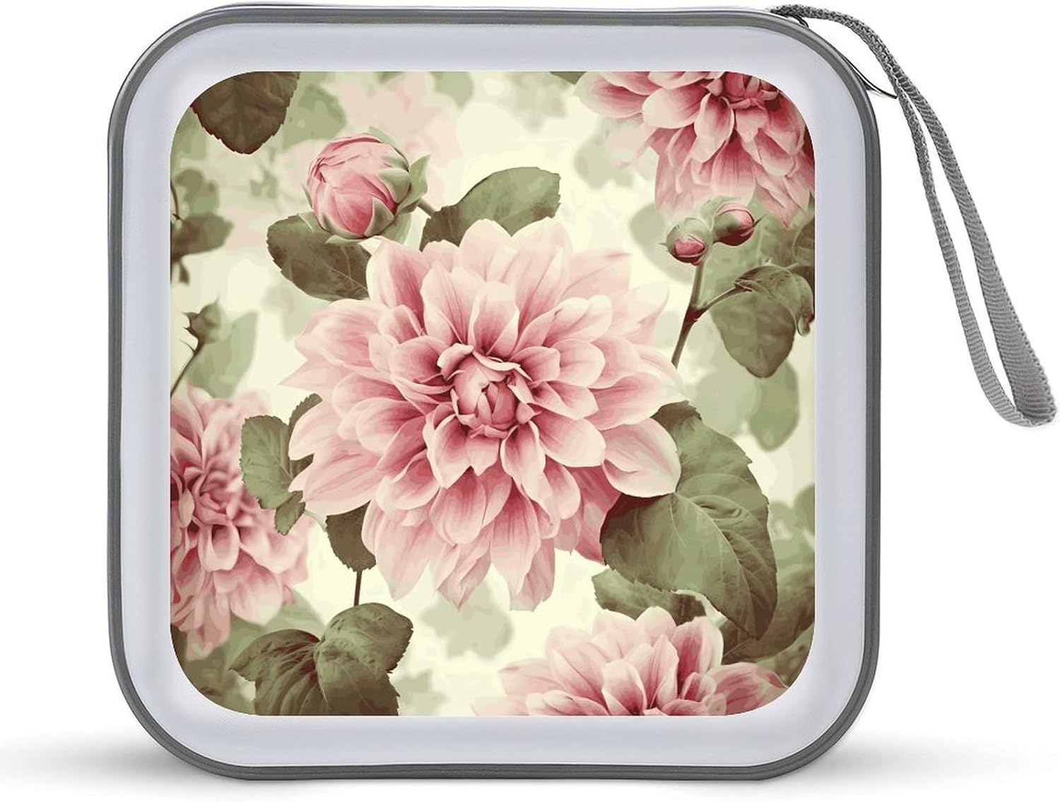 Beautiful Vintage Pink Flower DVD Case, 40 Capacity CD Case Holder with Zippers, Portable CD Holder Hard Plastic Disc Cases Personalized DVD Wallet Organizer for Car Home Travel