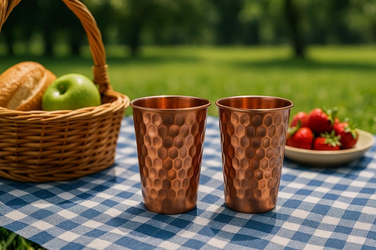 Handcrafted Traditional Hammered Copper Water Glasses – Set of 2 | 300 ml Drinking Tumblers Copper Cups for Home Office Kitchen & Daily Use - Image 3