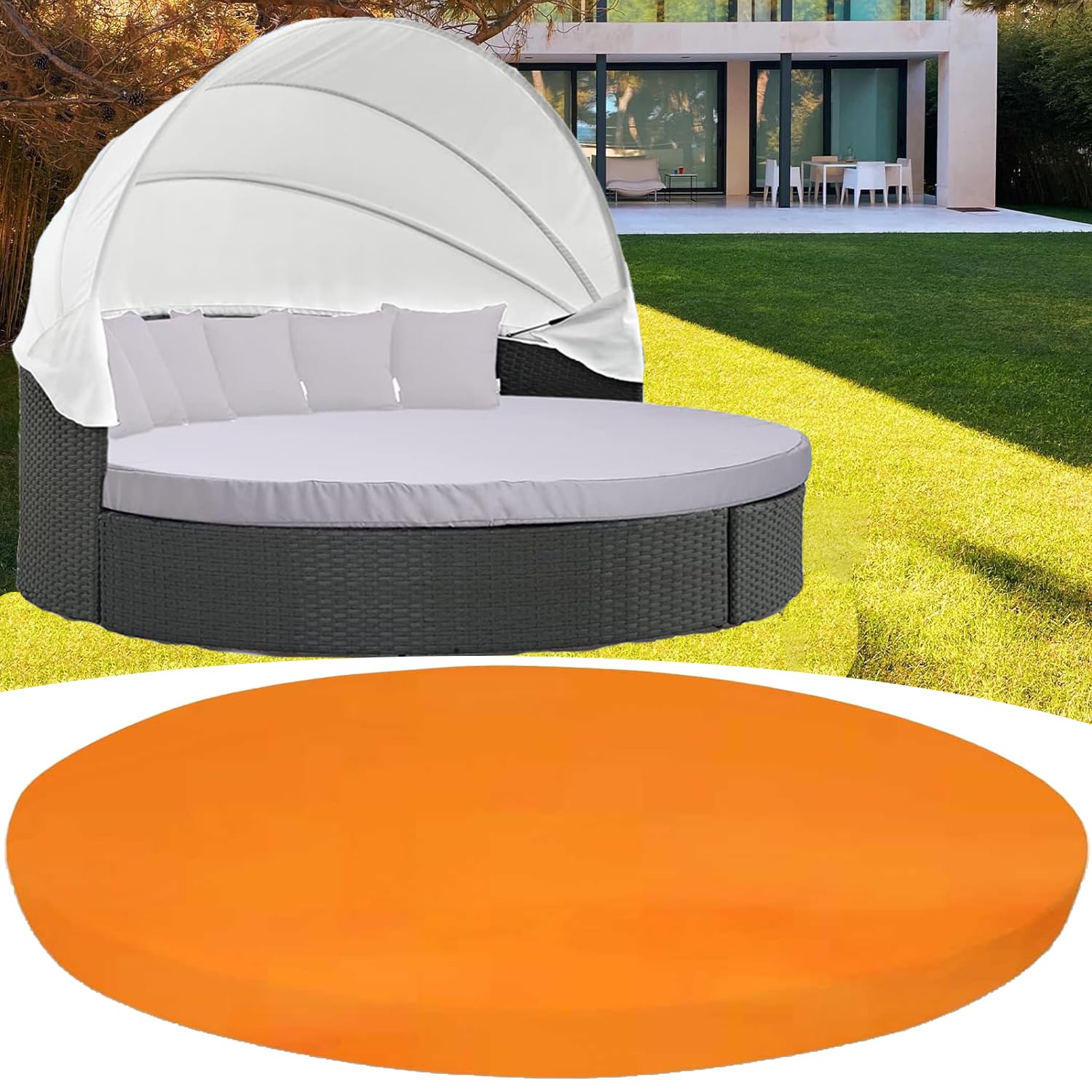 New 66 Inch Sun Bed Outdoor Daybed Cushion Cover, (with Elastic Band) Replacement Round Bed Cushion Fitted Cover 66" Patio Round Daybed Cushion Cover,Easy Fit (C, 66in)