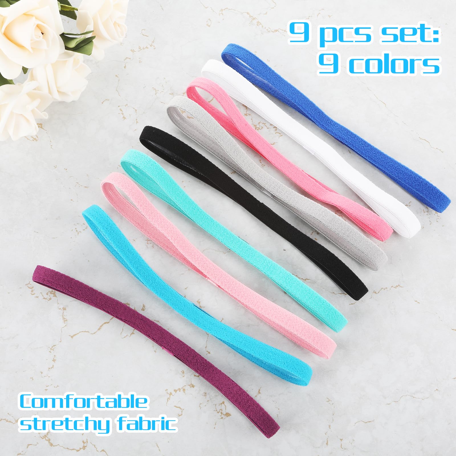 Gjinxi Head Bands 9 Pcs Thin Elastic Headbands Non Slip Headbands for Women Stretchy Headband Kerchief Hair Ties Skinny Hair Bands for Men Multicolor Tight Sports Headband for Football Running - Image 3