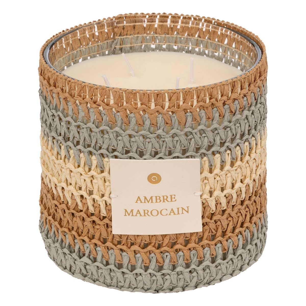 Candela POLIETILENOrfumada Zaya 1400 g vaso di vetro ambrato e fibre naturali
