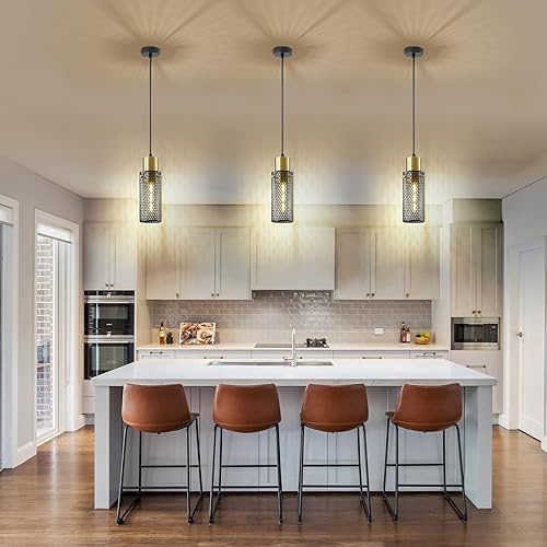 Miniatura 6 de Iluminación colgante de cocina sobre isla, juego de 3, iluminación colgante de oro negro con bombilla LED moderna minimalista lámpara de cocina