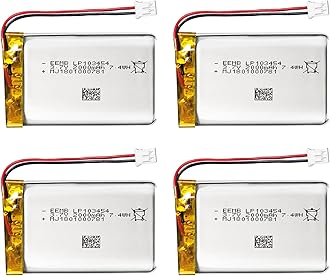 EEMB 4PACK Lithium Polymer Battery 3.7V 2000mAh 103454 Lipo Rechargeable Battery Pack with Wire JST Connector for Speaker and Wireless Device- Confirm Device & Connector Polarity Before Purchase