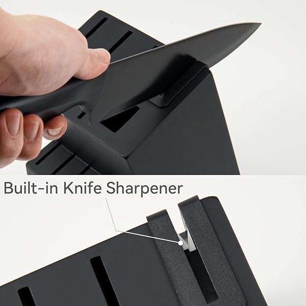 HUNTER.DUAL Knife Set, Dishwasher Safe Kitchen Knife Set with Block, 15 Pcs Black Kitchen Knife Sets with Block Self Sharpening, 6 Steak Knives, Black - 3