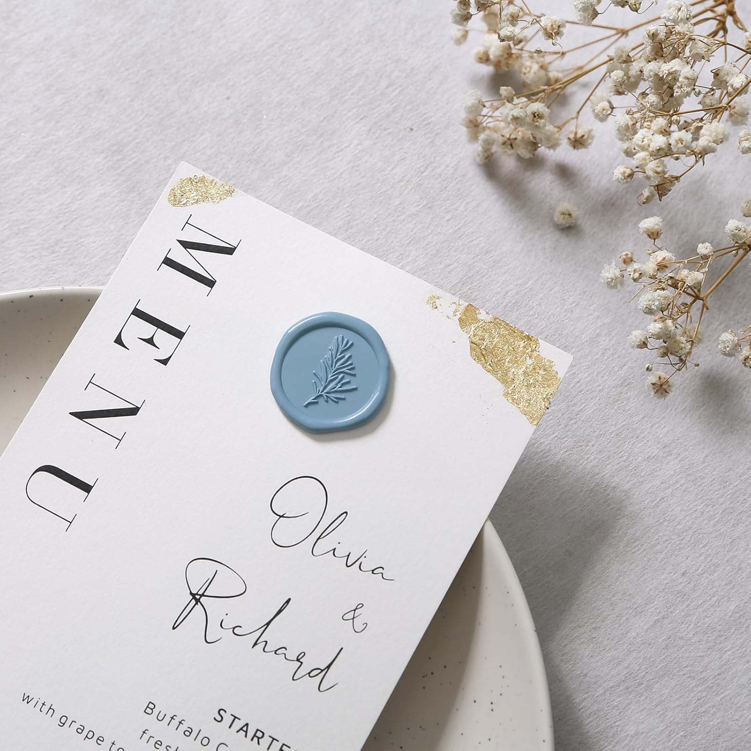 UNIQOOO Wax Seal Stickers - Rosemary Wedding Invitation Envelope Seal Stickers, 100 Pcs Self Adhesive Dusty Blue Stickers, Perfect for Invitation, Envelopes, Gift Wrapping, Christmas