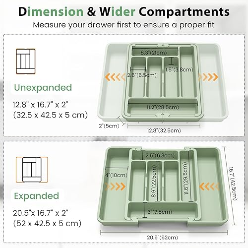 Miniatura 2 de Caperci Organizador grande de cubiertos para cajones de cocina y utensilios, organizador de cajones expandible para cubiertos, cubiertos y