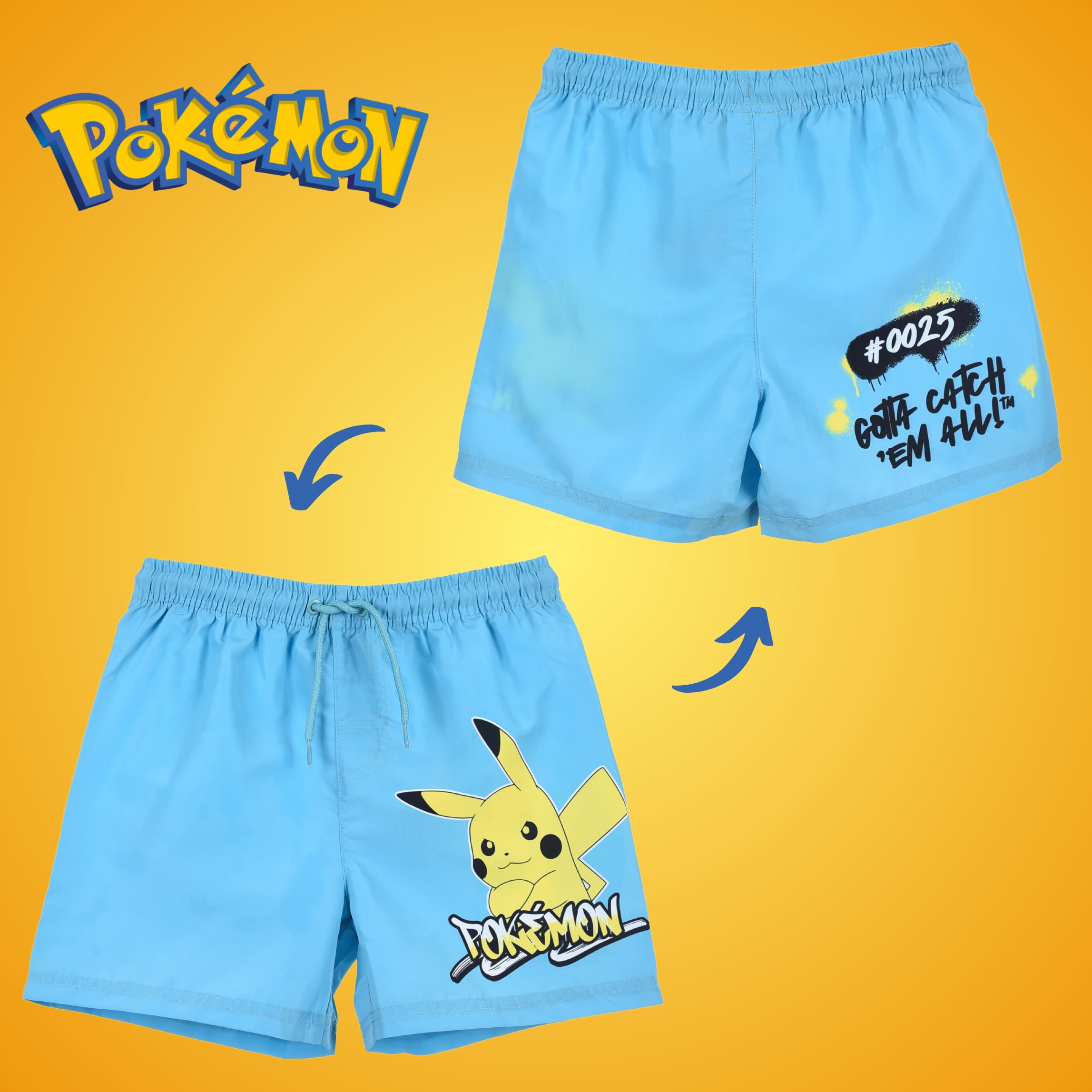 Pokémon Bermuda per Ragazzi, Pantaloncini da Bagno Pikachu, Costumi da Bagno per Bambino, Taglie 6 a 12 Anni