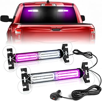 HLauto 1002L Emergency Strobe Traffic Advisor Light Bar: 40 LED Dash Safety Warning Flashing Light, Front/Rear Windshield for Construction Vehicle, Tow/Plow Truck (2x10.7inch, Purple White)