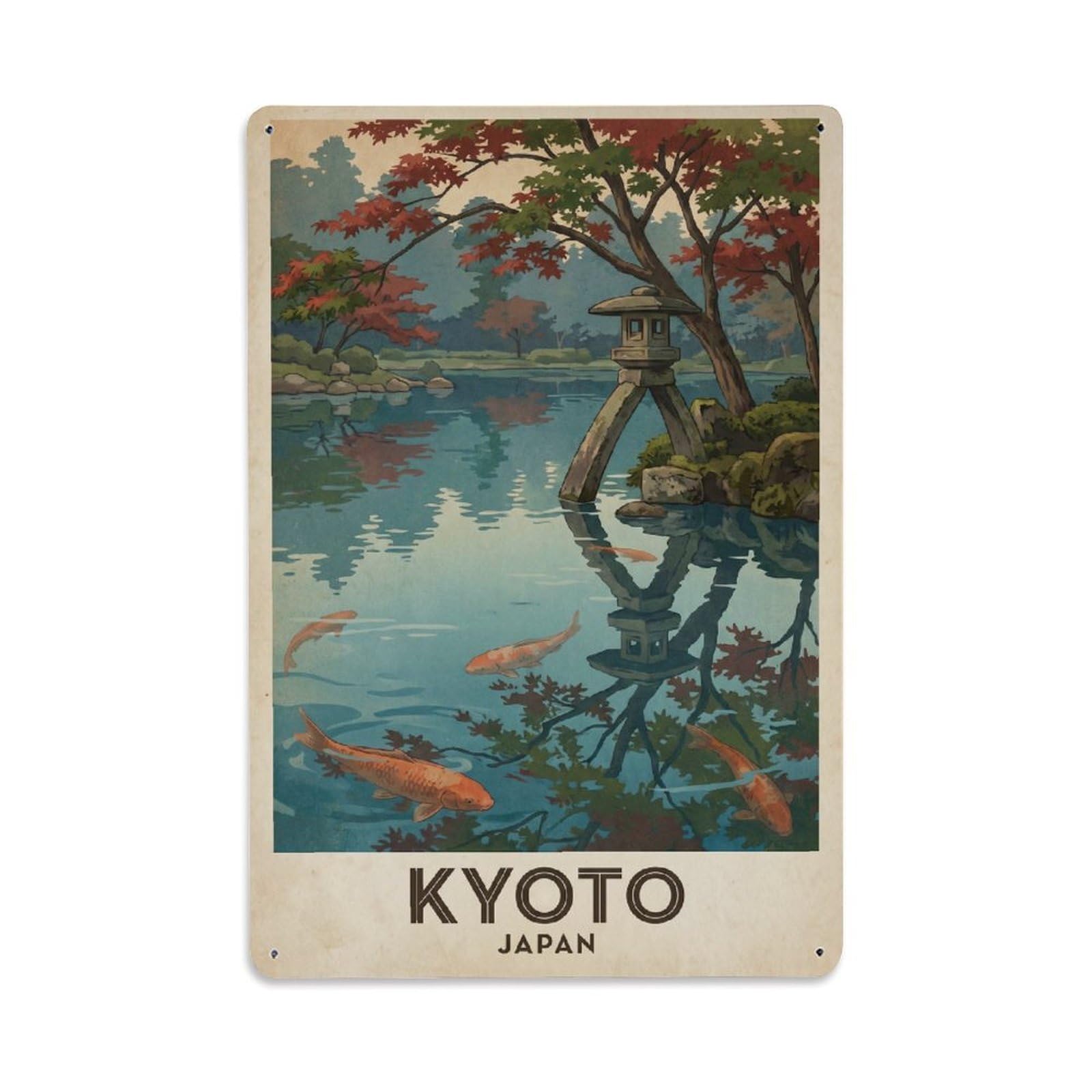 Gead 8X12inch Style Vintage Travel Kyoto Japan Pond Metal Tin Sign