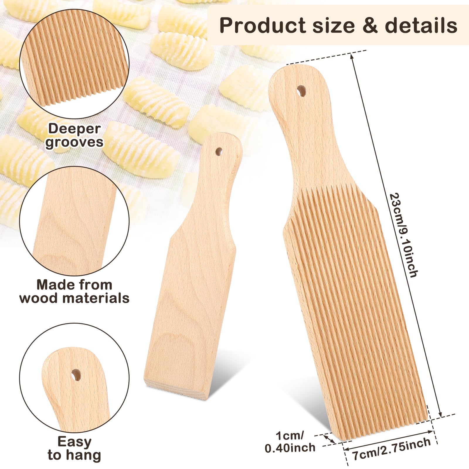 2 Pcs Wooden Gnocchi Board Butter Paddles, Spaghetti Macaroni Pasta Board Practical Gnocchi Maker Homemade Pasta Making Tools for Home Kitchen Festival Restaurant 9.1 x 2.8 Inches