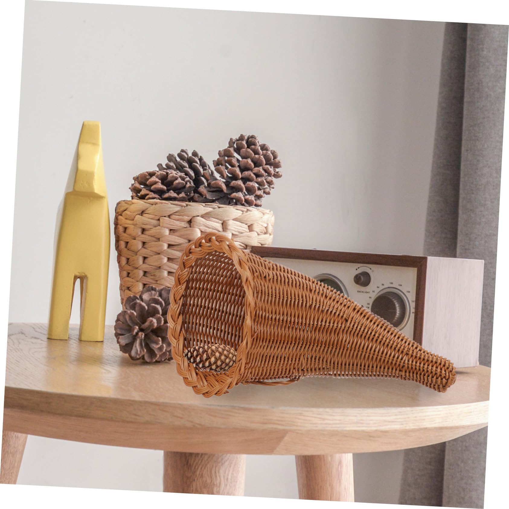 GALPADA Cesta Cornucopia Tejida Multiusos De PP Caramelizada 18.5x3.5x28 Cm para Almacenamiento y Decoración del Hogar