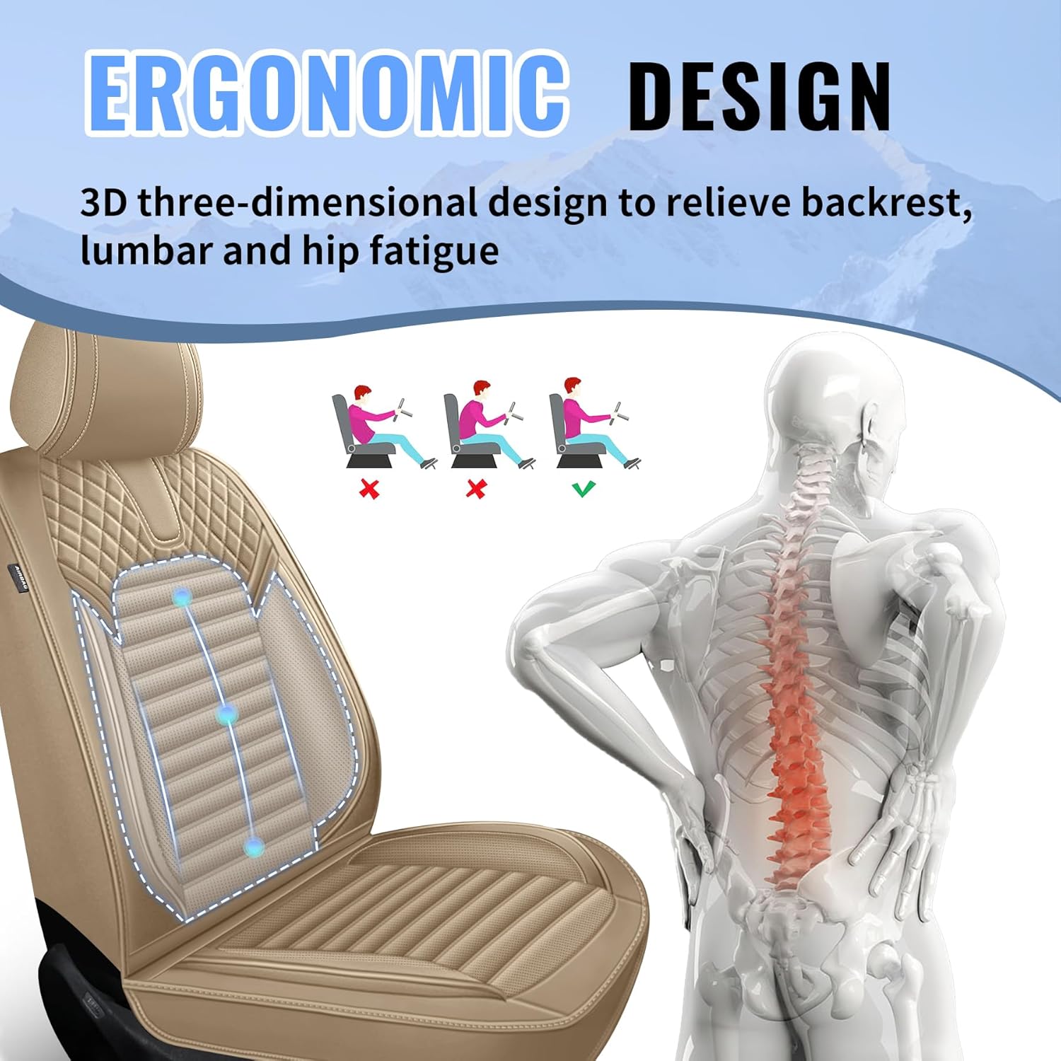 Car Seat Covers Full Set Fit for Hyundai Tucson 2010-2026,Waterproof Laux Leather Seat Protectors for 5-Seat Vehicles(Beige)