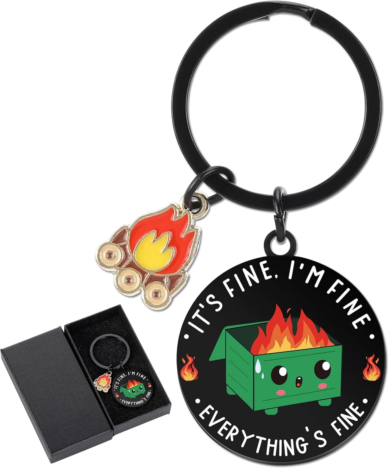 Dumpster Fire Funny Gift for Coworkers, Its Fine I'm Fine Everything Is Fine Office Keychain, White Eleplant Christmas Gifts for Men Women Bosses Leader Manager Supervisor - Image 9