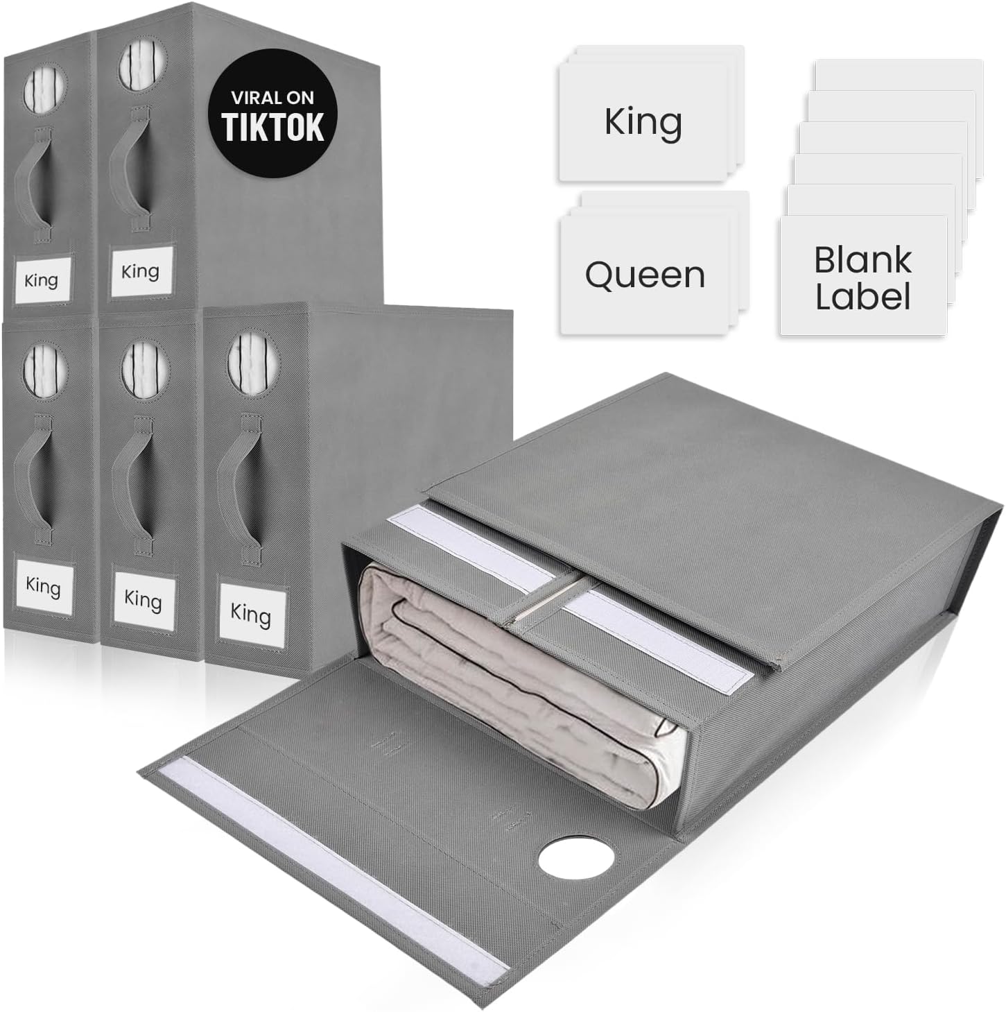 4 Pack Bed Sheet Organizer and Storage, Foldable Storage Bed Sheet Organizer for Linen Closet with Viewing Window & Label for Bedding Sheets & Blankets (Queen & King Size) Black