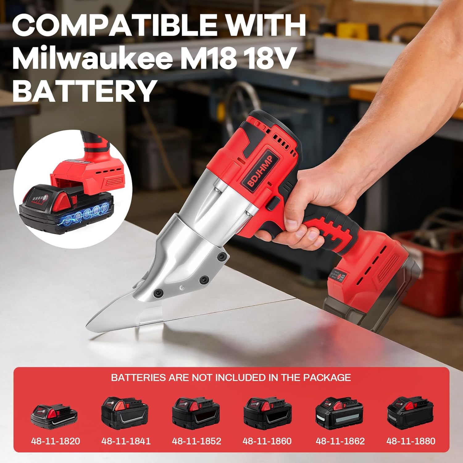 Electric Metal Shears for Milwaukee M18 18V Battery, Cordless Metal Shears 295Ft-Lbs/400Nm Torque Cuts 18GA Material, Metal Cutter, Brushless Scissors for Cutting Stainless Sheet, Iron, Carpet