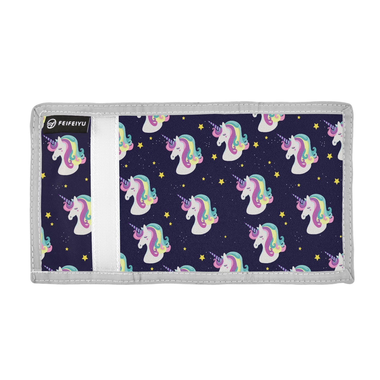 JHKKU Cute Unicorn Trifold Wallets for Kids Boys Girls, Outdoor Sports Wallet for Teen, with Zipper Coin Pocket Novelty Purse