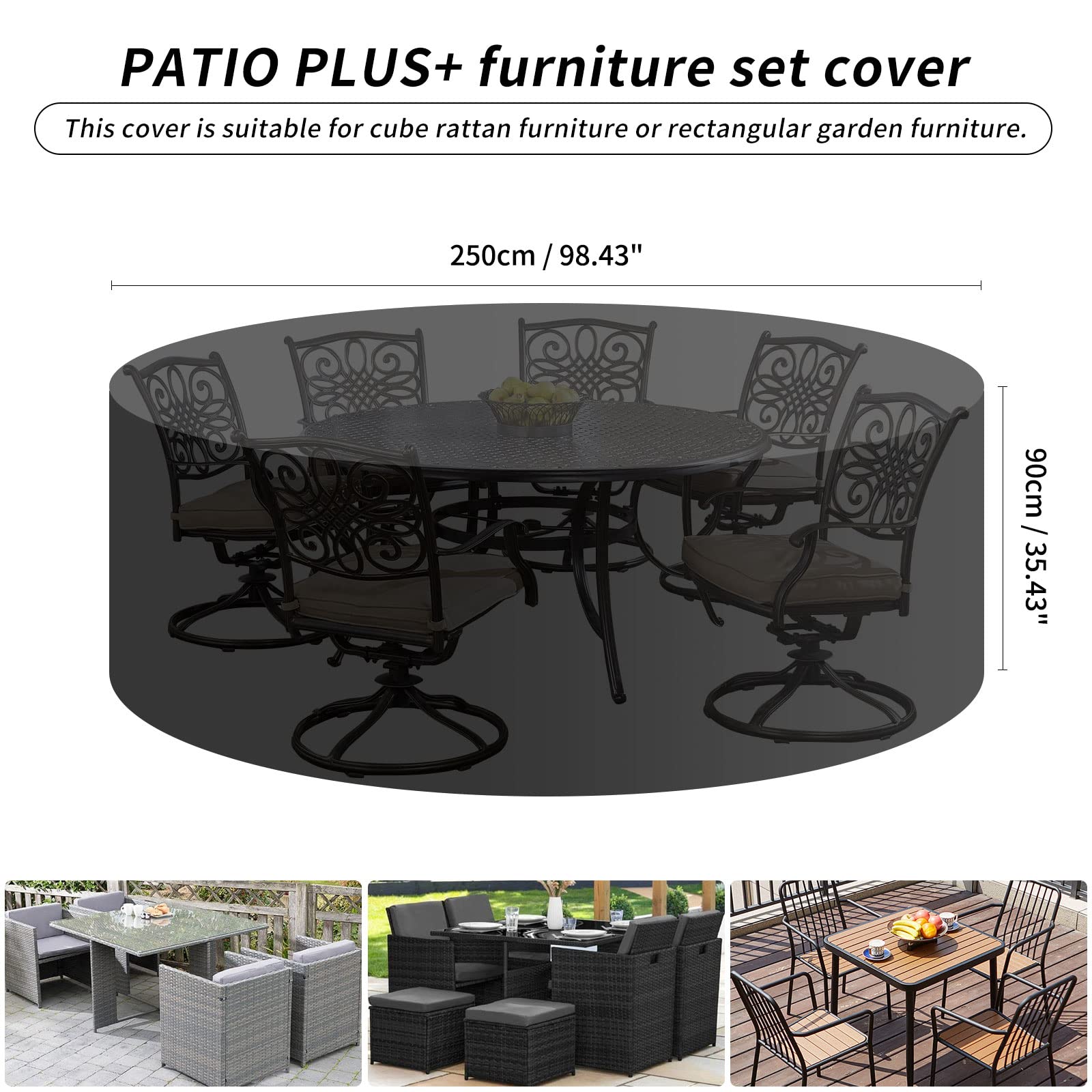Funda Transparente Impermeable para Muebles de Exterior - Redonda para Mesa y Sillas de Jardín - Extragrande 250 x 90 cm