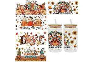 5 Sheets Fall Thanksgiving UV DTF Cup Wraps Transfer Stickers for Glass...