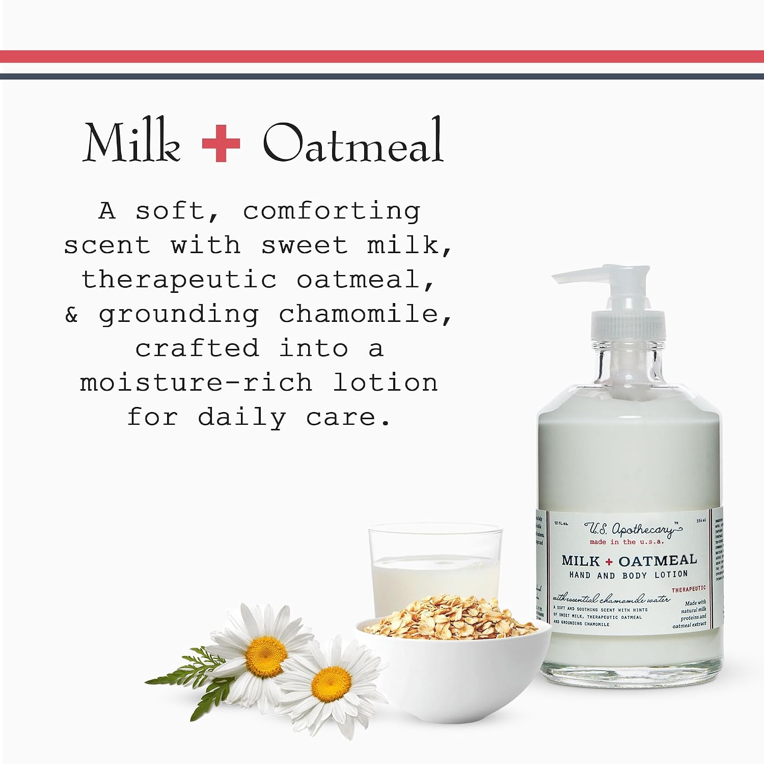 U.S. Apothecary Milk & Oatmeal Hand and Body Lotion, With Oatmeal Extract & Milk Proteins, Shea Butter Lotion for Men & Women, Relieves Dry Skin & Cracked Hands,12 fl oz