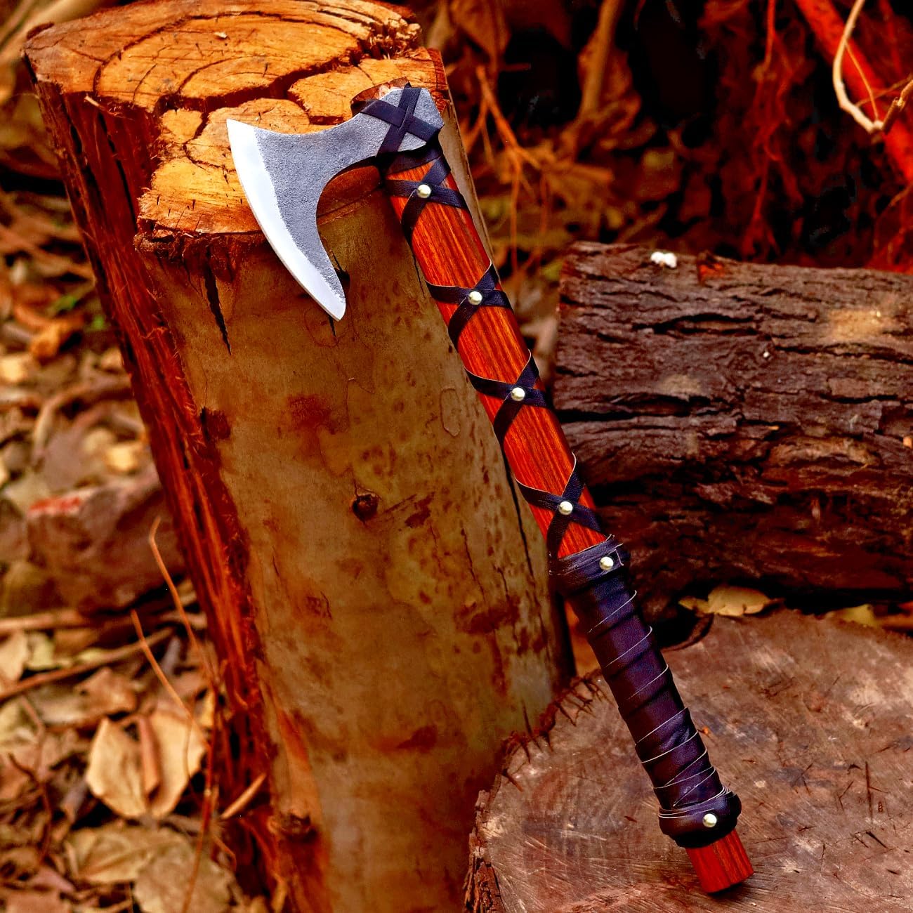 Viking Axe of Ragnar Lothbrok Norse Viking Axe Sharp Blade Hunting Axe High Carbon Steel Blade with Rose Wood Handle Camping Axe Viking Hatchet Gift for Dad - Image 3