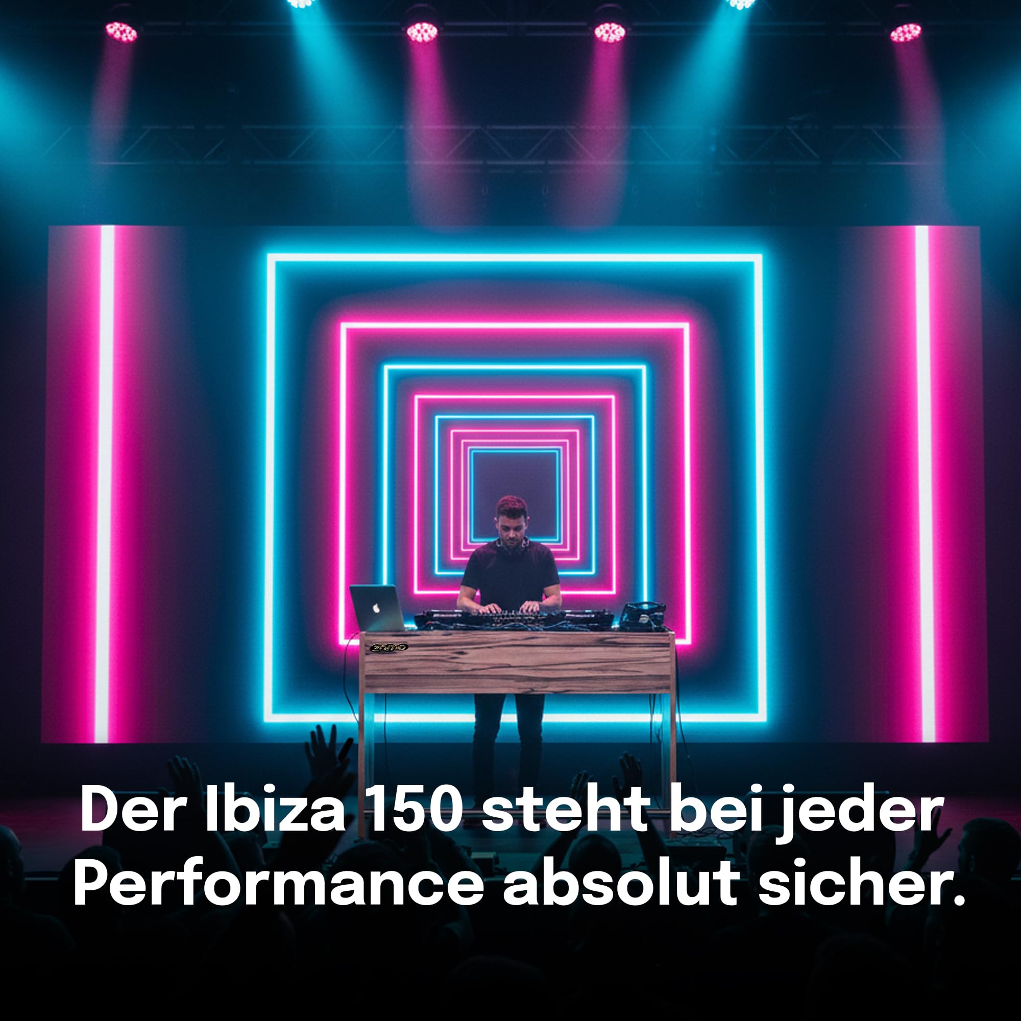 Zomo Deck Stand Ibiza 150 - DJ Tisch 153 x 50,6 x 96 cm - Zebrano - MDF Holz - 46,1 kg - für 2 Decks und einen Mixer bis 19 Zoll