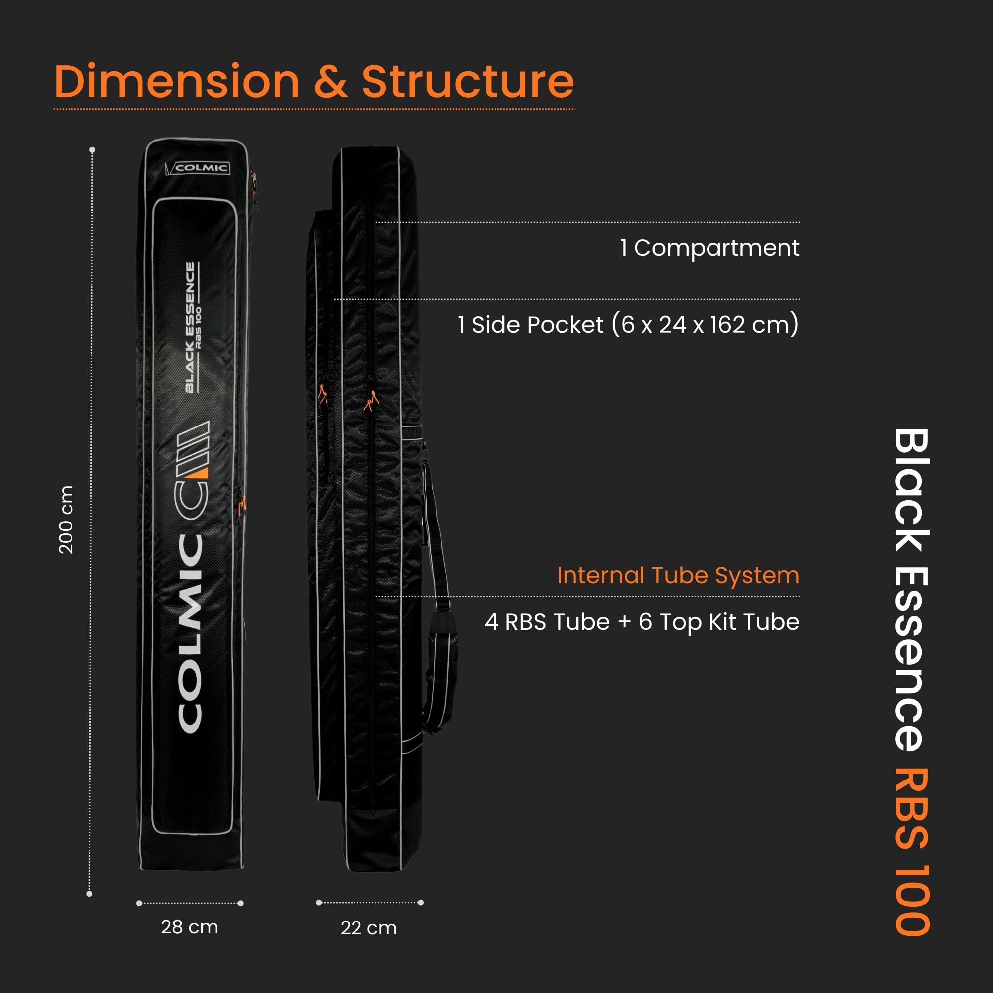 Colmic Black Essence RBS – Fodero Porta Canne da Pesca per Roubaisienne, Tessuto High Performance, Imbottito, Resistente, con Tasche Laterali – Modelli RBS 100 / RBS 200