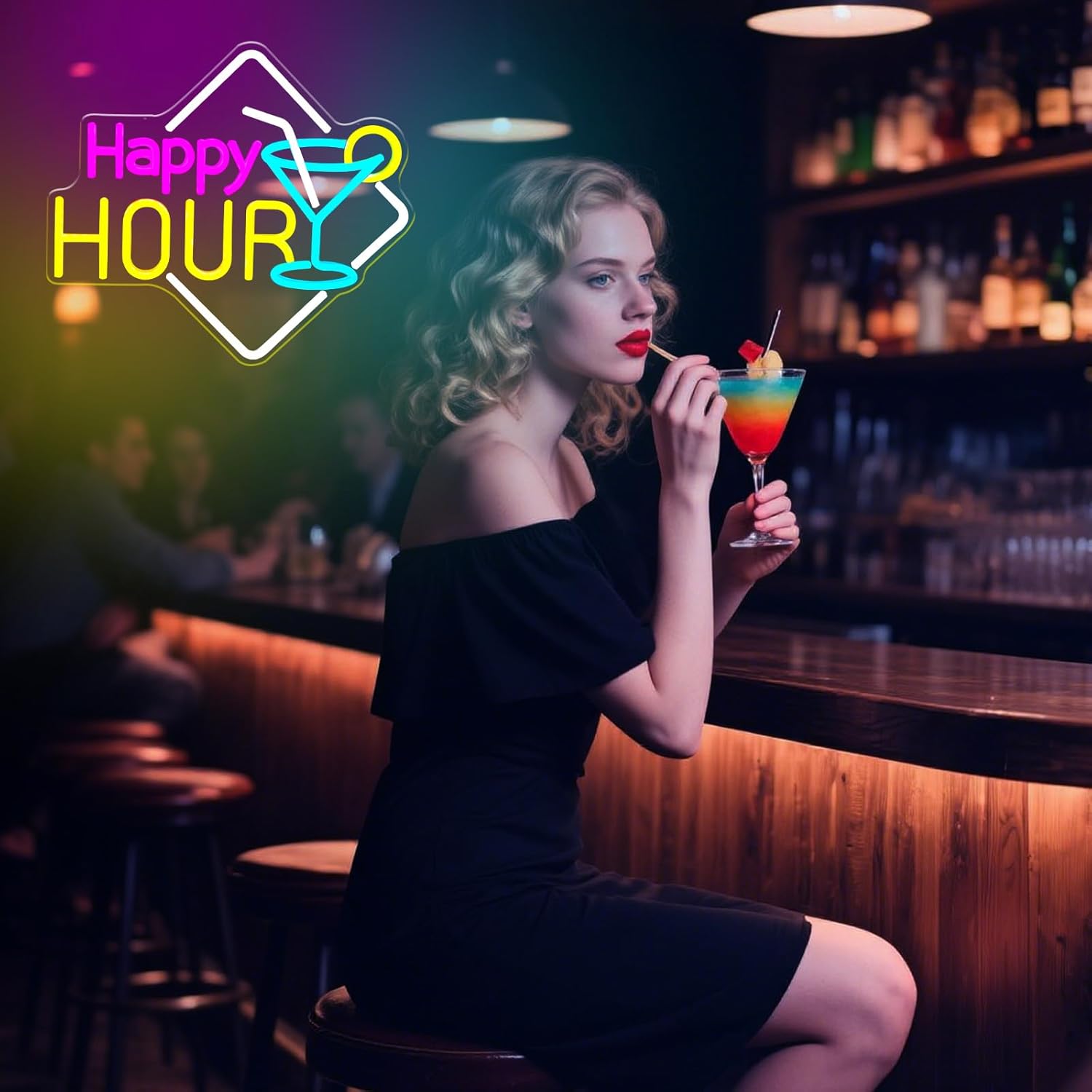 Happy Hour Neon Sign Dimmable Cocktails Happy Hour Neon Bar Sign for Home Bar Cocktails LED Neon Light for Beer Bar Pub Man Cave Restaurant Hotel Party Window Wall Decor - Image 6